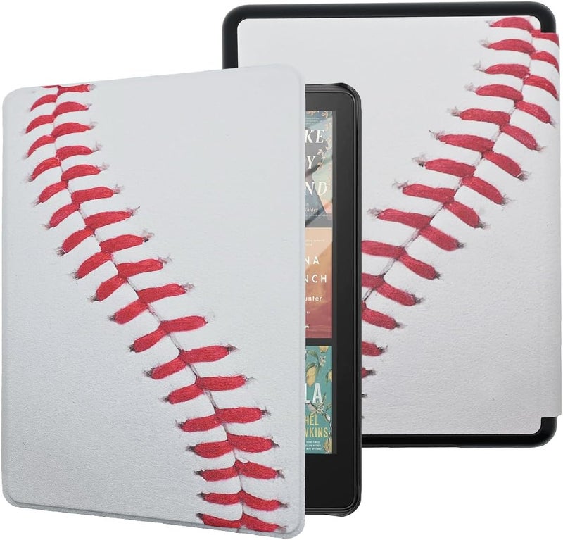 Tpacc Case for Kindle Paperwhite 12th Gen 2024 and Kindle Colorsoft Signature Edition, Book Lovers Gifts Lightweight PU Leather Protective Cover with Auto Sleep Wake Hand Strap, Baseball - Image 1